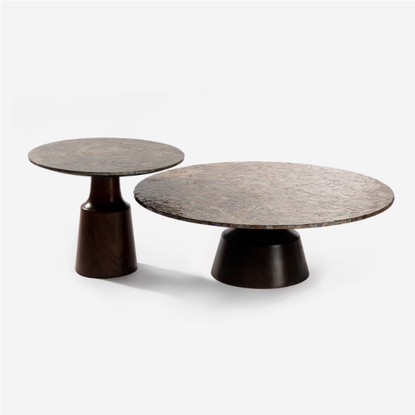  Kaleidoscope Mother-of-Pearl Shell Mosaic Coffee Table - Natural Wood Leg 