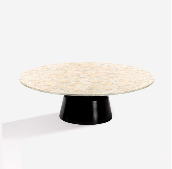  Prisma Mother-of-Pearl Shell Mosaic Coffee Table - Natural Wood Leg 