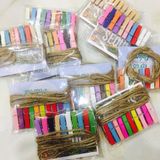  Bịch 100 kẹp gỗ tự nhiên size 3.5x0.7cm, kẹp ảnh, trang trí kèm dây thừng 