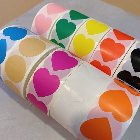  50- 500 nhãn dán Sticker tròn trơn hoặc trái tim size 2.5cm. Chỉ việc gỡ ra dán. thích hợp để làm đồ handmade 