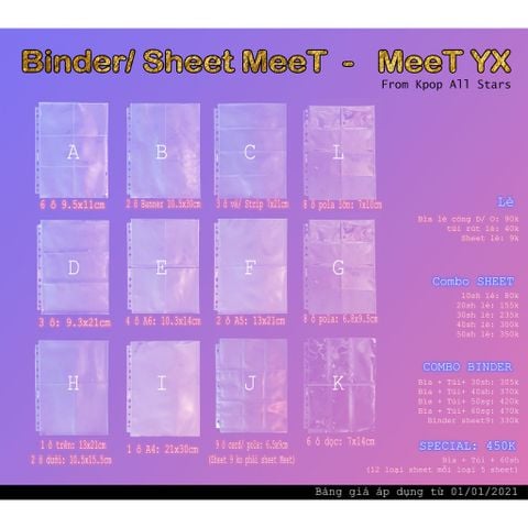  [17 loại sheet] 5-10 sheet đựng card MeeT/ MeeT XY - Trang trong suốt 11 lỗ 