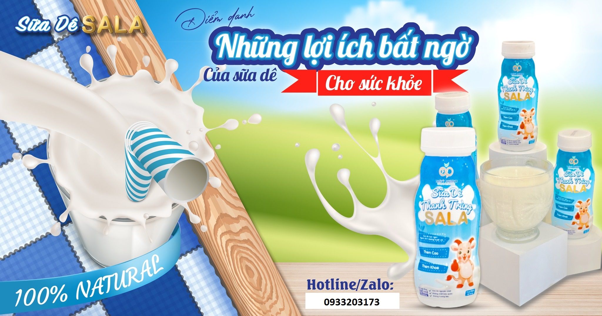  Sữa dê thanh trùng Sala không đường 180ml 