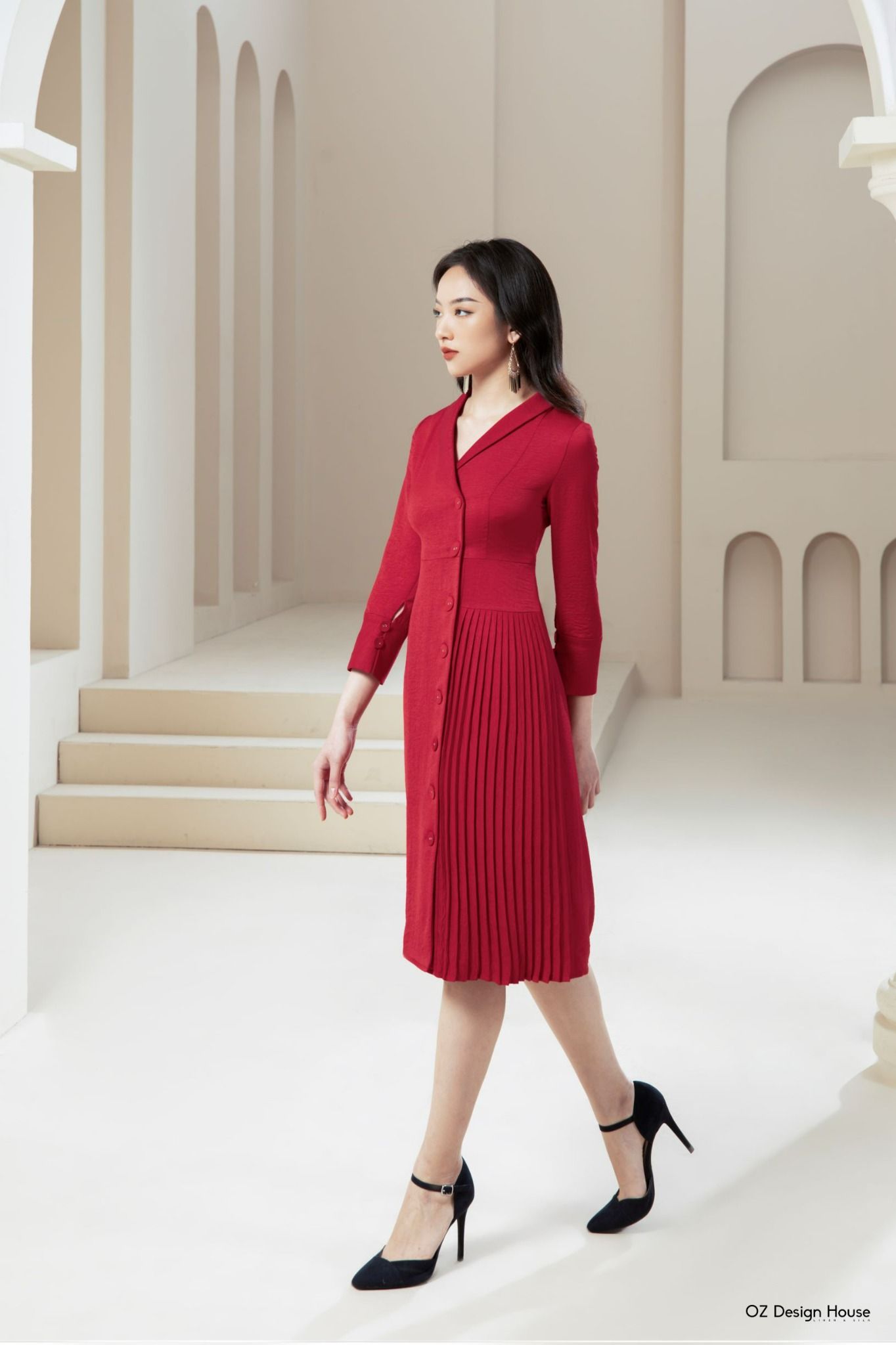 VÁY THÔ REN TRẮNG CỔ V CÚC NGỌC 2 LỚP