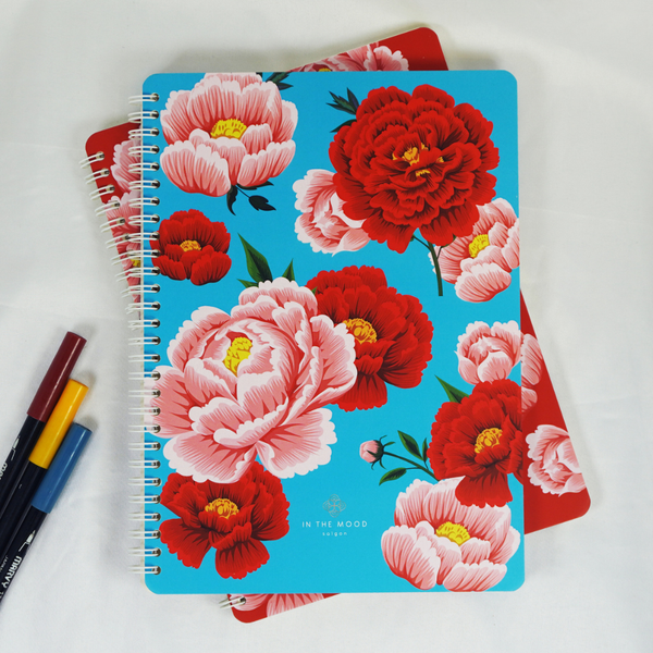  In the Mood Saigon Peonies Notebook - Blue 