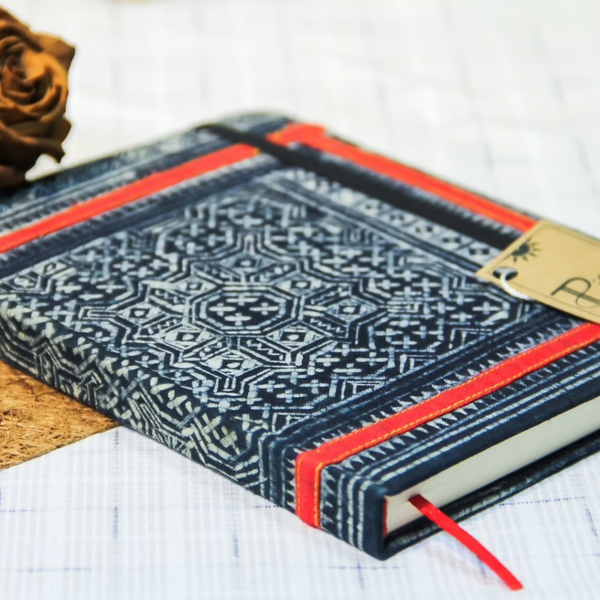 Pieu Brocade Notebook - Beeswax Batik Drawing - Blue 