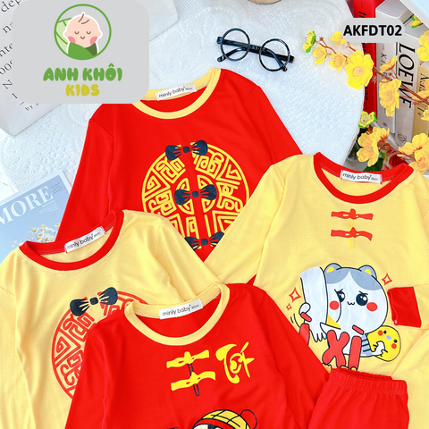  Set 4 bộ quần áo dài tay Size 110 bé trai/bé gái ngày tết - AKFDT02 
