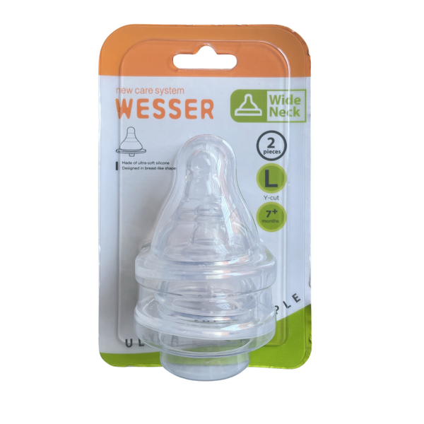  Set 2 núm ty Wesser cho bình cổ rộng size L (trên 7 tháng) - Dành cho bình cổ rộng 180ml/ 260ml 