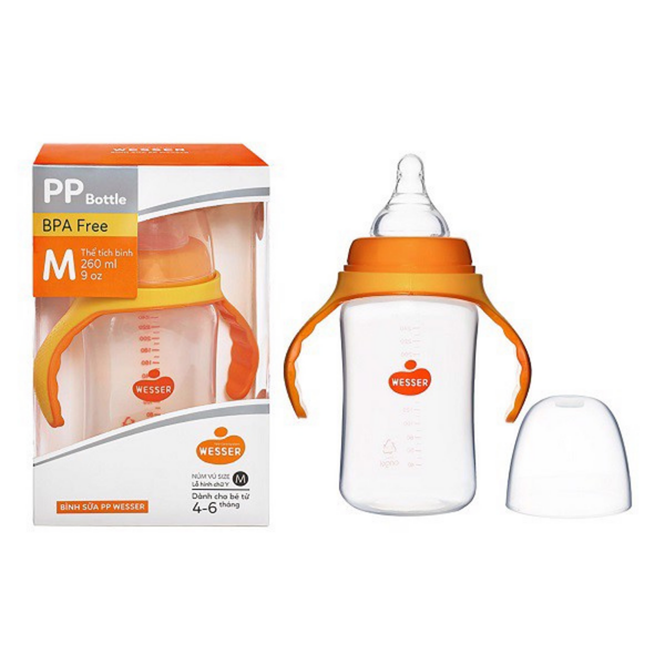  Bình sữa Wesser nhựa PP BPA Free cổ rộng 260ml 
