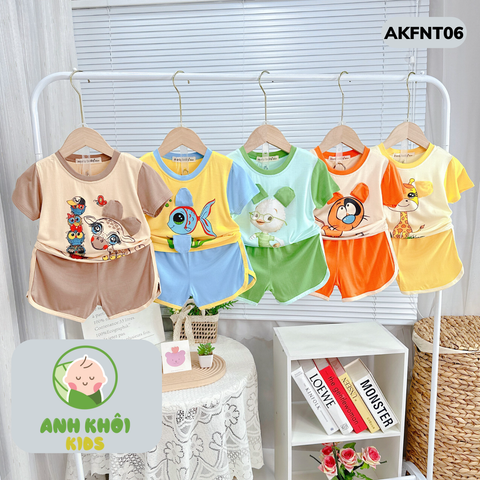  AKFNT06 - Bộ quần áo ngắn tay vải thun lạnh co giãn tốt cho bé trai/bé gái 