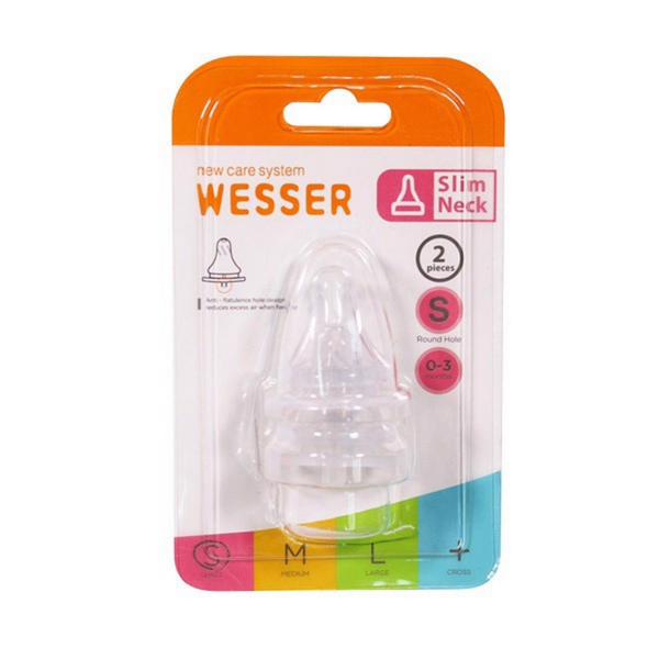  Set 2 núm ty Wesser cho bình cổ hẹp size S (0-3 tháng) 