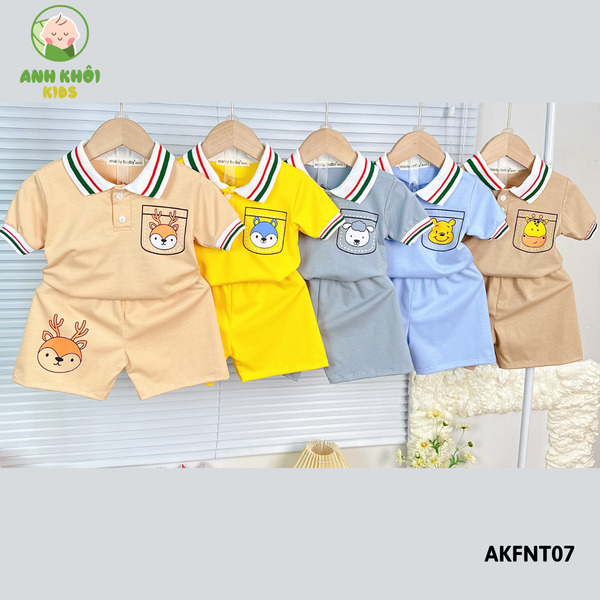  AKFNT07 - Bộ ngắn tay có cổ vải cotton cho bé trai/gái đi chơi 