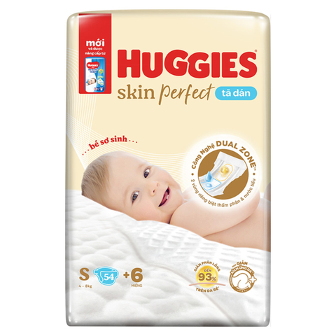  Tã dán sơ sinh Huggies Skin Perfect (S, 4-8kg, 54 miếng) - Mẫu mới 
