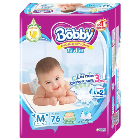  Bỉm - Tã dán Bobby size M - 76 (Cho bé 6 - 11kg) 