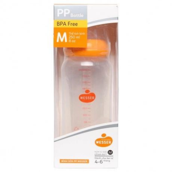  Bình sữa Wesser nhựa PP BPA Free cổ hẹp 250ml 