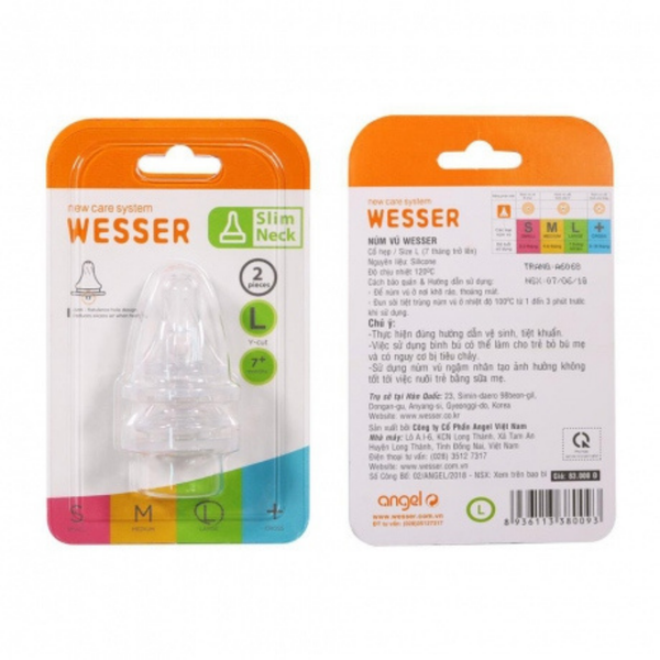  Set 2 núm ty Wesser cho bình cổ hẹp size L (trên 7 tháng) 