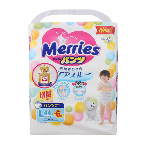  Tã - Bỉm Merries quần size L44+6 miếng (9 - 14kg) 