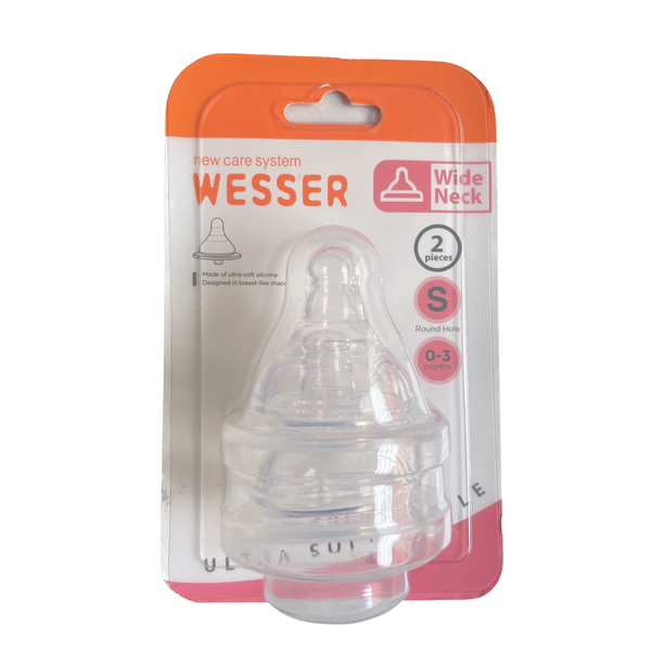  Set 2 núm ty Wesser cho bình cổ rộng size S (0-3 tháng) - Dành cho bình cổ rộng 180ml/ 260ml 