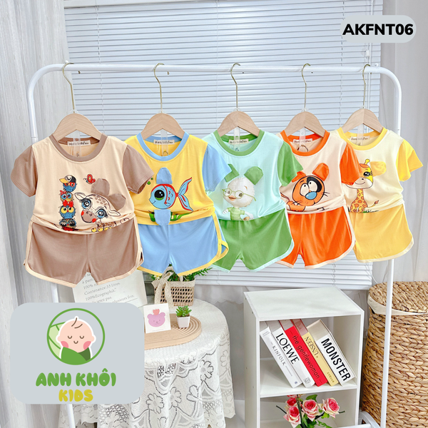  Set 5 bộ quần áo AKFNT06 ngắn tay Size 80 vải thun lạnh co giãn tốt cho bé trai/ bé gái 