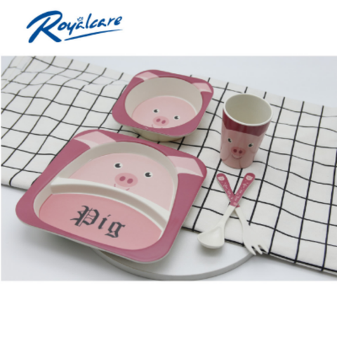  Set ăn dặm 5 món gồm cốc, bát, thìa, dĩa và khay 2 ngăn làm từ tre Bamboo kháng khuẩn Royalcare 