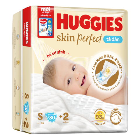  Tã dán sơ sinh Huggies Skin Perfect (S, 4-8kg, 80 miếng) - Mẫu mới 
