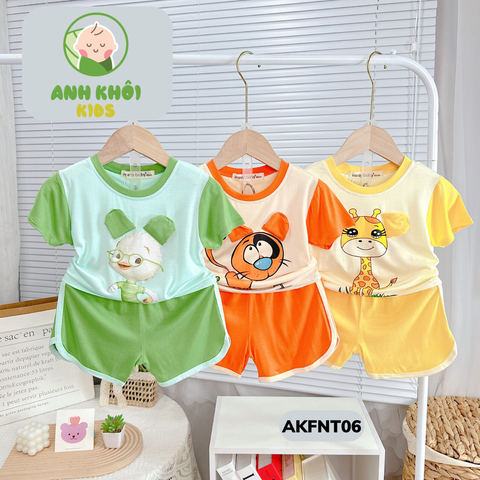  Set 5 bộ quần áo AKFNT06 ngắn tay Size 90 vải thun lạnh co giãn tốt cho bé trai/ bé gái 