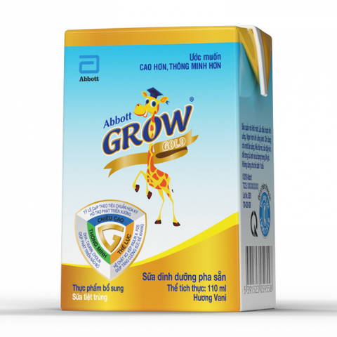  Lốc 4 hộp sữa nước Abbott Grow Gold hương vani 110ml (2-6 tuổi) 