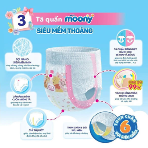  Bỉm - Tã quần Moony size M 58 miếng (6 - 12kg) 