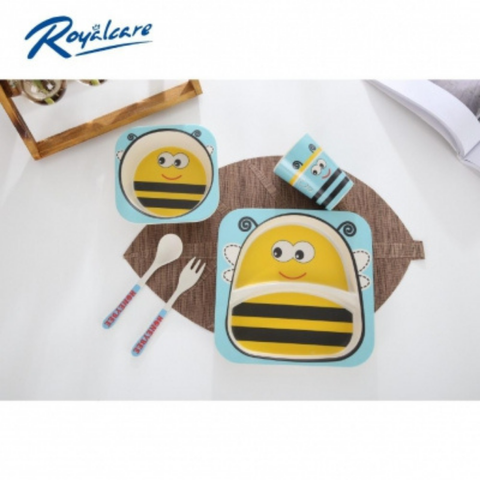  Set ăn dặm 5 món gồm cốc, bát, thìa, dĩa và khay 2 ngăn làm từ tre Bamboo kháng khuẩn Royalcare 