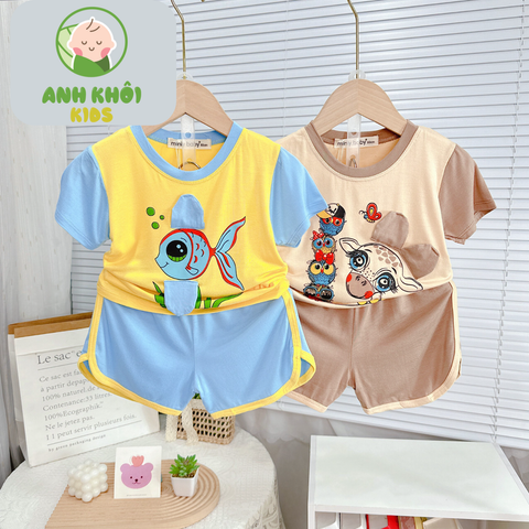  Set 5 bộ quần áo AKFNT06 ngắn tay Size 90 vải thun lạnh co giãn tốt cho bé trai/ bé gái 