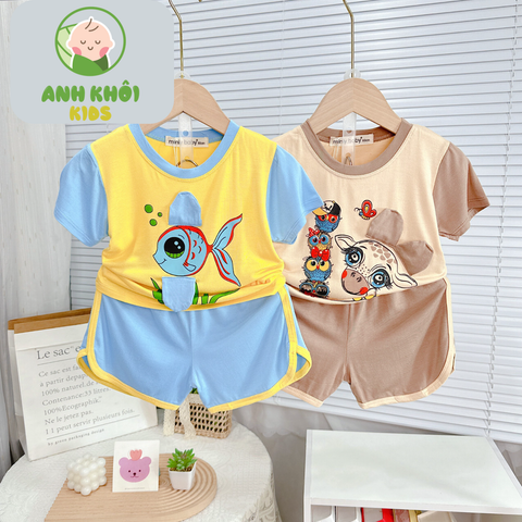  Set 5 bộ quần áo AKFNT06 ngắn tay Size 160 vải thun lạnh co giãn tốt cho bé trai/ bé gái 