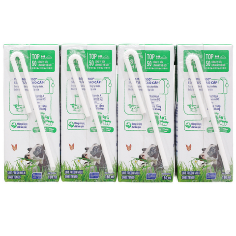  Sữa Tươi Tiệt Trùng Vinamilk 100% Có Đường Hộp 180ml 