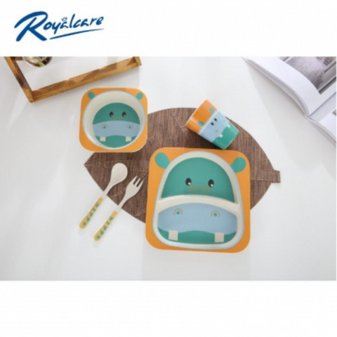  Set ăn dặm 5 món gồm cốc, bát, thìa, dĩa và khay 2 ngăn làm từ tre Bamboo kháng khuẩn Royalcare 