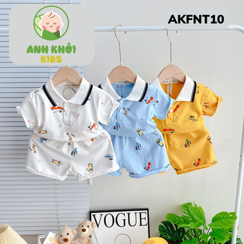  AKFNT10 - Bộ ngắn tay có cổ vải cotton in hình  cho bé trai/gái đi chơi 