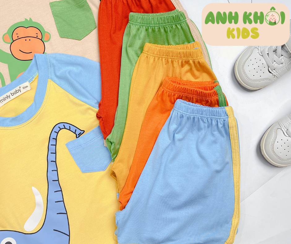  AKFNT02 - Bộ quần áo ngắn tay vải thun lạnh co giãn tốt cho bé trai/bé gái 
