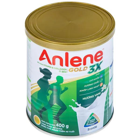  Sữa Anlene Gold 3X hương vani hỗ trợ cơ khỏe, xương chắc, khớp linh hoạt ( Lon thiếc 400g) 