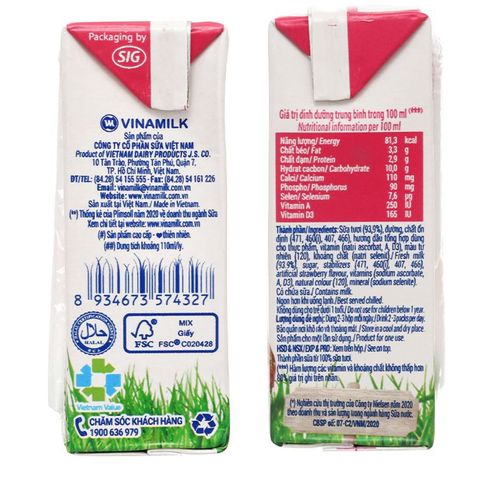  Sữa tươi hương dâu Vinamilk 110ml 