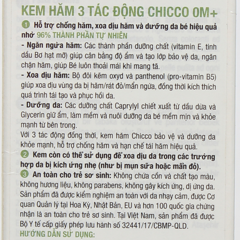  Kem hăm 3 tác động Chicco 0M+ 100ml 