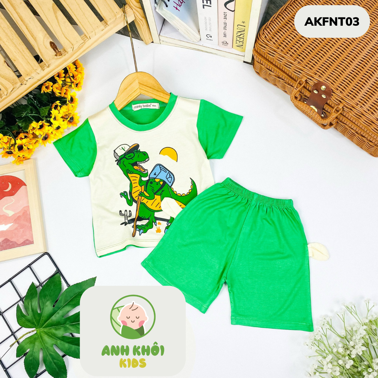  AKFNT03 - Bộ quần áo ngắn tay vải thun lạnh co giãn tốt cho bé trai/bé gái 