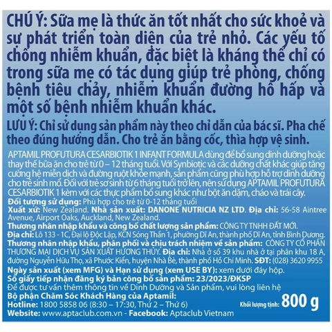  Sữa bột Aptamil Profutura Cesarbiotik số 1 800g (0 – 12 tháng) 