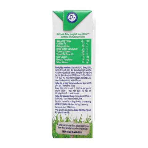  Sữa Tươi Tiệt Trùng Vinamilk 100% Có Đường Hộp 180ml 