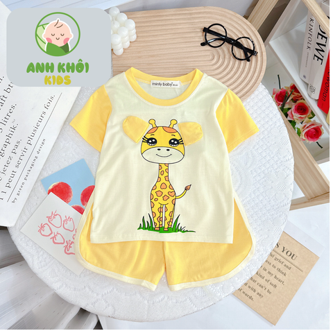  AKFNT06 - Bộ quần áo ngắn tay vải thun lạnh co giãn tốt cho bé trai/bé gái 