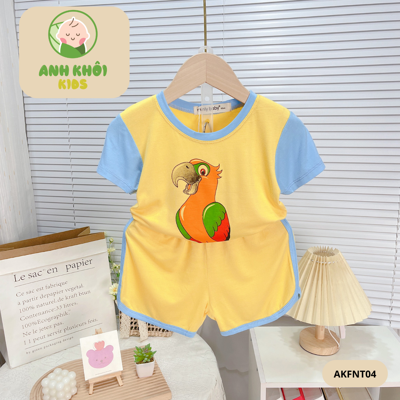  AKFNT04 - Bộ quần áo ngắn tay vải thun lạnh co giãn tốt cho bé trai/bé gái 