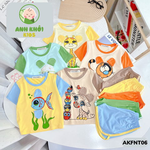  Set 5 bộ quần áo AKFNT06 ngắn tay Size 140 vải thun lạnh co giãn tốt cho bé trai/ bé gái 