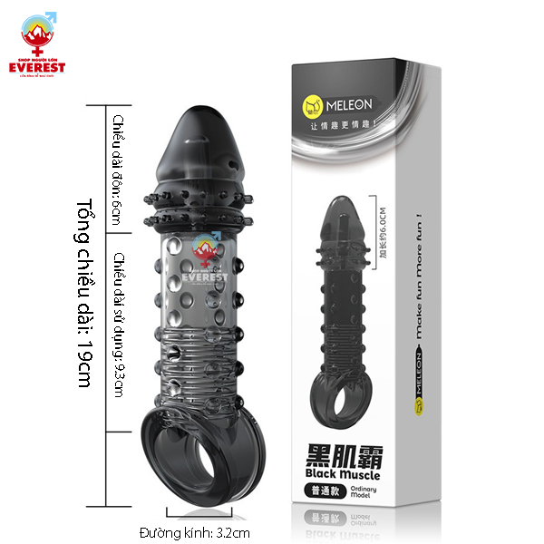  Bao cao su đôn dên 6cm đầu trơn rung thân gai có quai đeo Meleon 