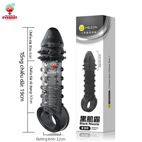  Bao cao su đôn dên 6cm đầu trơn rung thân gai có quai đeo Meleon 