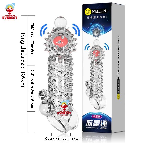  Bao cao su đôn đên đầu gai tròn bi rung đuôi gai có quai đeo Meleon 