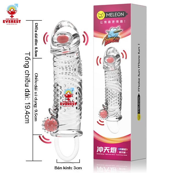  Bao cao su đôn dên đầu trơn rung đuôi rung có quai đeo Meleon 