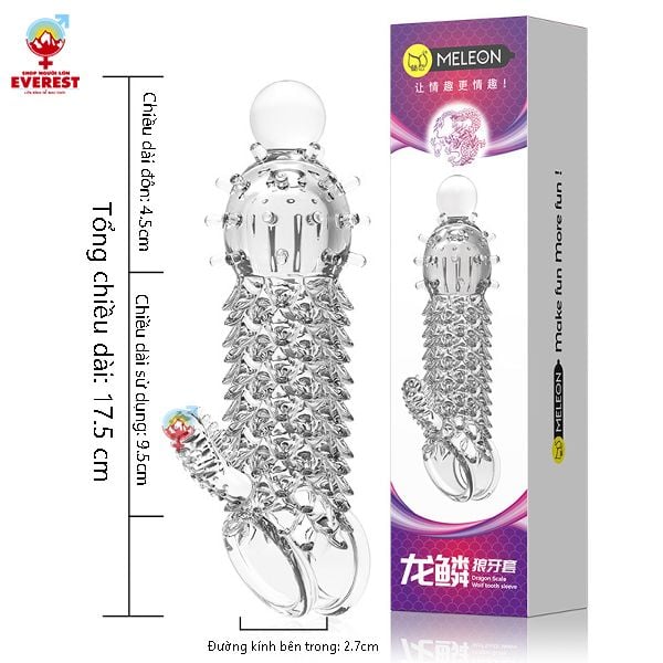  Bao cao su đôn đên đầu tròn thân vảy rồng có quai đeo Meleon 