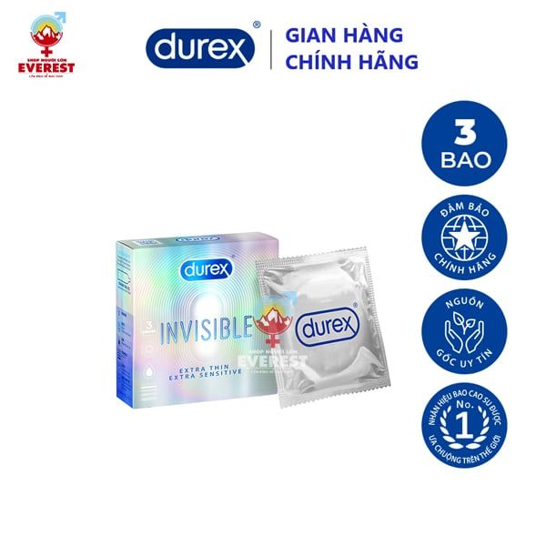  Bao cao su Durex Invisible Extra Thin siêu mỏng hộp 3 Cái 