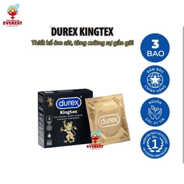  Bao cao su Durex Kingtex ôm sát bôi trơn hộp 3 cái 